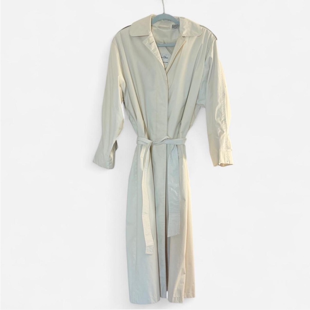 100% authentic 80s vintage Christian Dior cream trench coat with belt